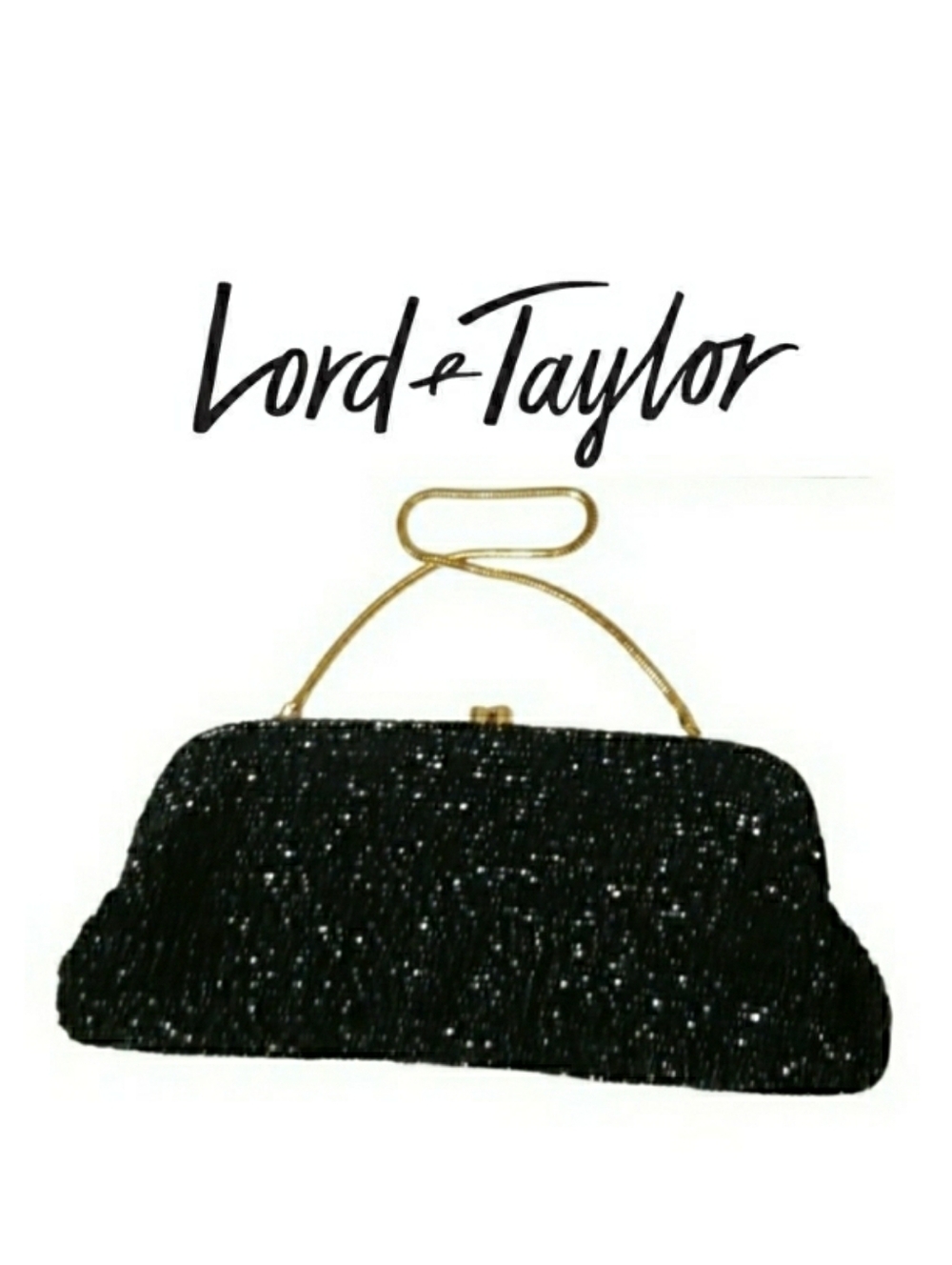Vintage Lord & Taylor Black Beaded Frame Clutch Purse Evening Bag